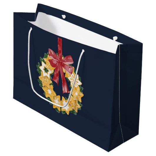 Kerstkoekjes met blauwe grijze achtergrond large cadeautasje (Voorkant Gekanteld)