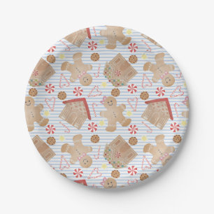 Kerstkoekjes met Borden met blauw strippapier Papieren Bordje