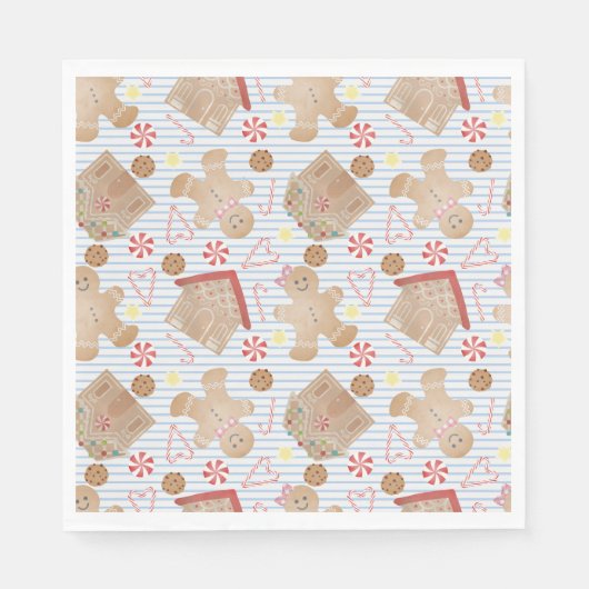 Kerstkoekjes met Borden met blauw strippapier Servet (Voorkant)