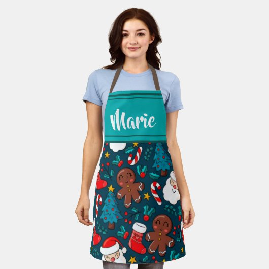 kerstkoekjes met een festief patroon met naam schort (Gedragen)