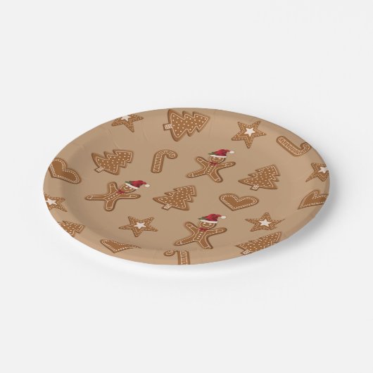 kerstkoekjes met ontbijt op bruin brood papieren bordje (Gekanteld)