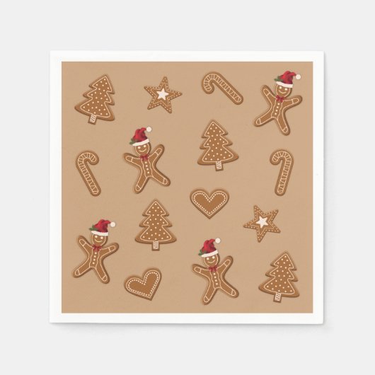 kerstkoekjes met ontbijt op bruin brood servet (Voorkant)