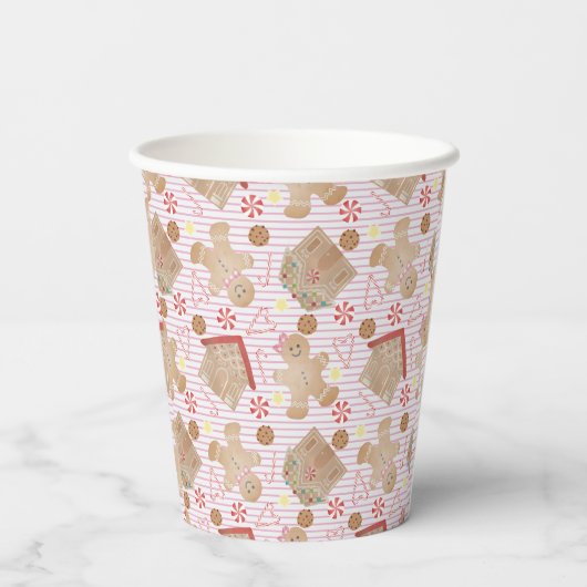 Kerstkoekjes met roze stripe papierbekertjes papieren bekers (Achterkant)