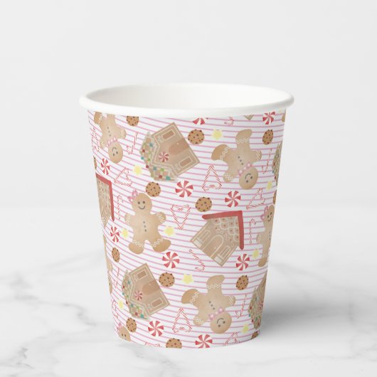 Kerstkoekjes met roze stripe papierbekertjes papieren bekers (Voorkant)