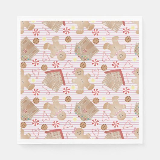 Kerstkoekjes met roze strippapieren servet (Voorkant)