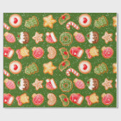 Kerstkoekjes met sneeuwachtergrond cadeaupapier (Vlak)