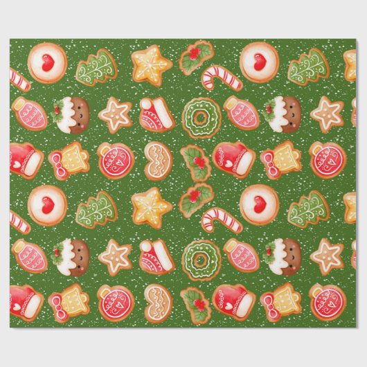 Kerstkoekjes met sneeuwachtergrond cadeaupapier (Vlak)