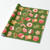 Kerstkoekjes met sneeuwachtergrond cadeaupapier (Uitgerold)