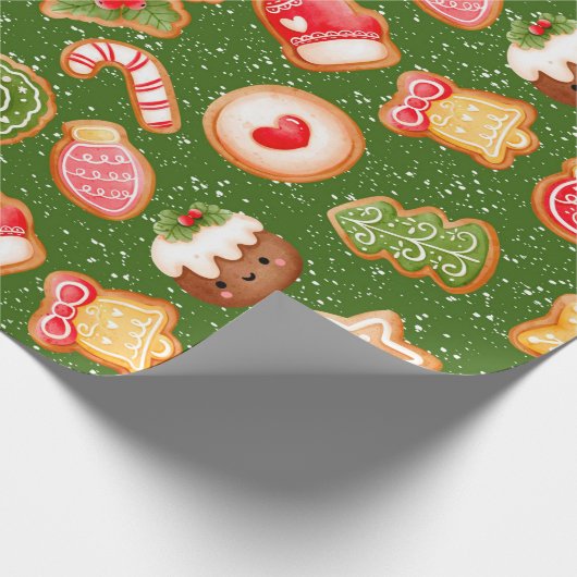 Kerstkoekjes met sneeuwachtergrond cadeaupapier (Hoek)
