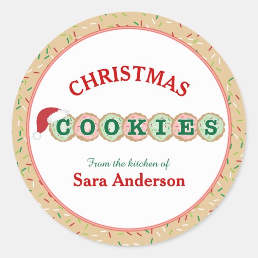 Kerstkoekjes met Sprinkels Backen Ronde Sticker (Voorkant)
