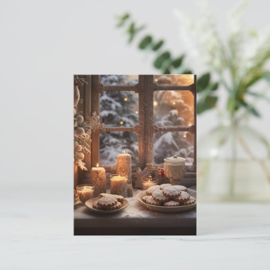 Kerstkoekjes op een besneeuwde dag briefkaart (Staand voorkant)
