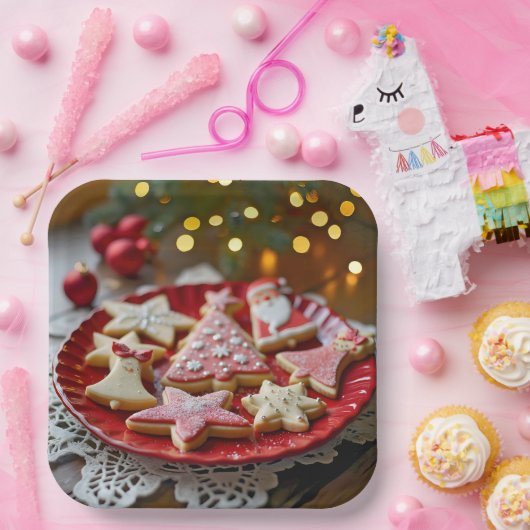 Kerstkoekjes op een rood Bord (Feest)