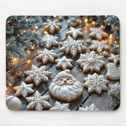 Kerstkoekjes op rustiek hout muismat (Voorkant)