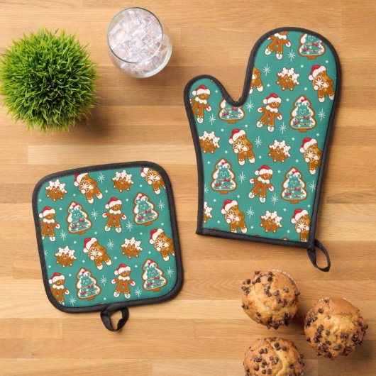kerstkoekjes ovenwant & pannenlap set (Top down)