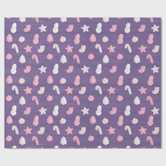 Kerstkoekjes Paarse Cadeaupapier (Vlak)