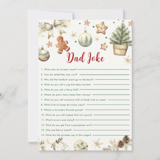 Kerstkoekjes Pap Joke Baby shower Game Kaart (Voorkant)