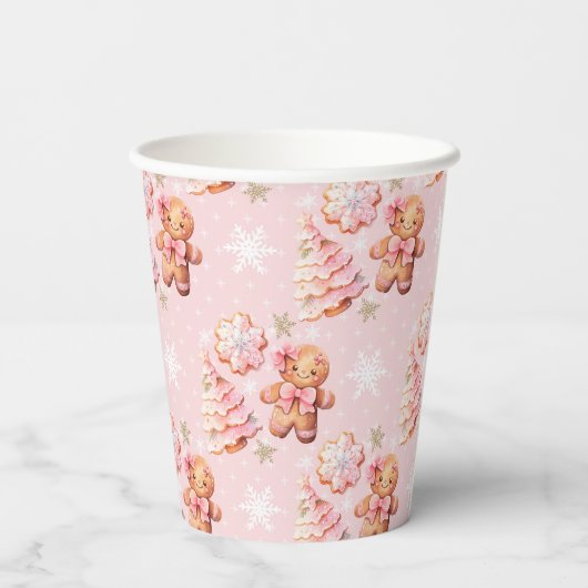 Kerstkoekjes peperkoek man roze kerst papieren bekers (Achterkant)
