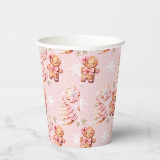 Kerstkoekjes peperkoek man roze kerst papieren bekers (Rechts)