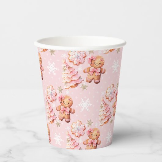 Kerstkoekjes peperkoek man roze kerst papieren bekers (Voorkant)