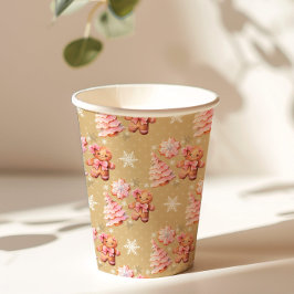 Kerstkoekjes peperkoek man roze kerst papieren bekers