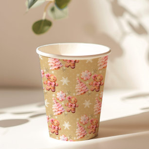 Kerstkoekjes peperkoek man roze kerst papieren bekers