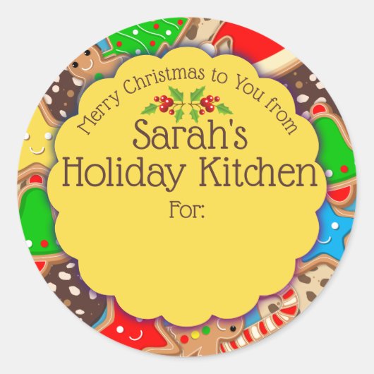 Kerstkoekjes peperkoek uit de keuken van ronde sticker (Voorkant)