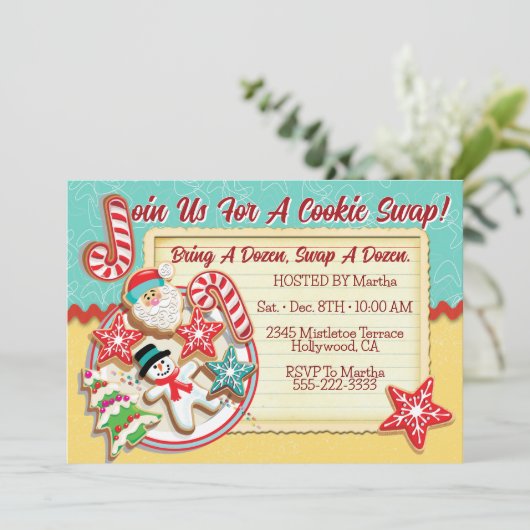 Kerstkoekjes ruilen uitnodiging 3 (Staand voorkant)