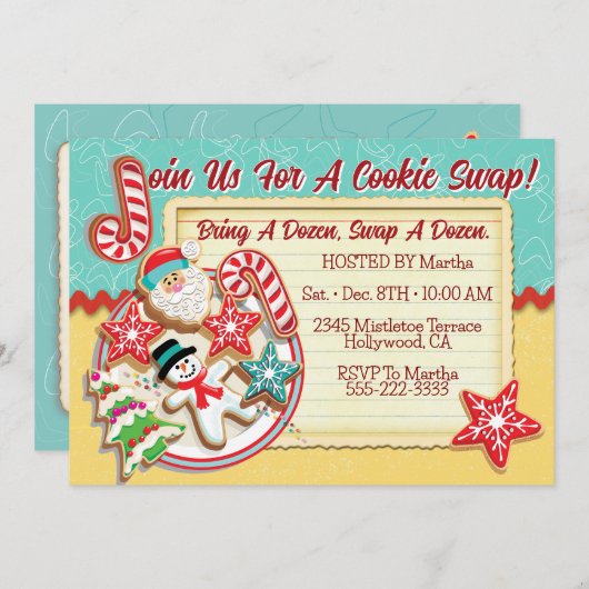 Kerstkoekjes ruilen uitnodiging 3 (Voorkant / Achterkant)