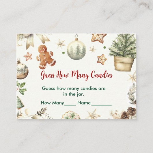 Kerstkoekjes Santa raad hoeveel Snoepjes Informatiekaartje (Voorkant)