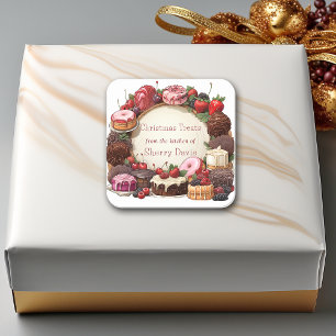 Kerstkoekjes Snoep Brownies Donuts Vierkante Sticker