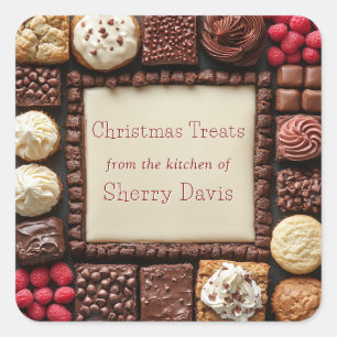 Kerstkoekjes Snoepjes Brownies Cupcakes Vierkante Sticker