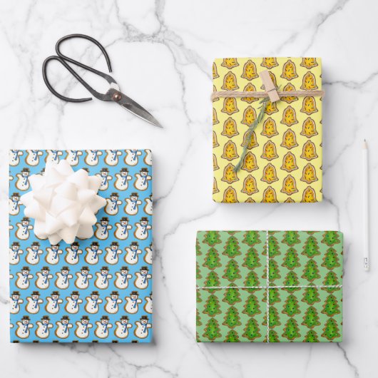 kerstkoekjes Snowman Bell Tree Holiday Baken Inpakpapier Vel (Voorkant)