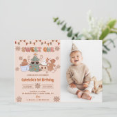 Kerstkoekjes Sweet Een 1e Verjaardagsfoto Kaart (Staand voorkant)
