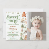 Kerstkoekjes Sweet Een 1e Verjaardagsfoto Kaart (Voorkant)
