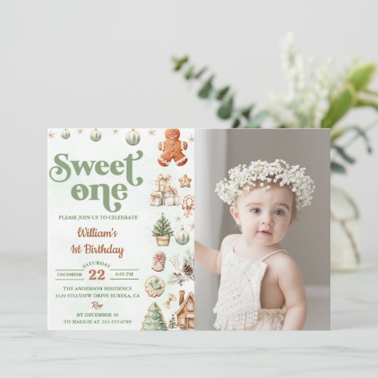 Kerstkoekjes Sweet Een 1e Verjaardagsfoto Kaart (Staand voorkant)