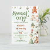 Kerstkoekjes Sweet One 1e verjaardagsfeestje Kaart (Staand voorkant)