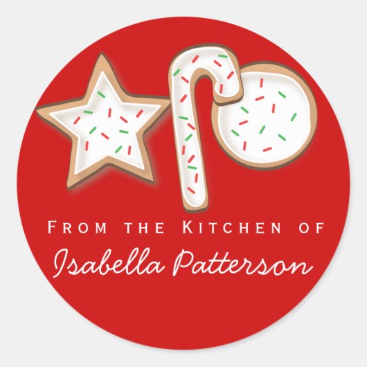 Kerstkoekjes uit de keukenroodjes ronde sticker (Voorkant)