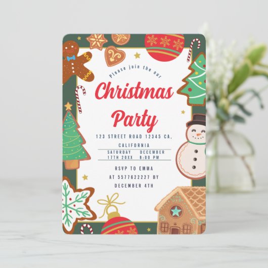Kerstkoekjes Uitnodiging (Staand voorkant)