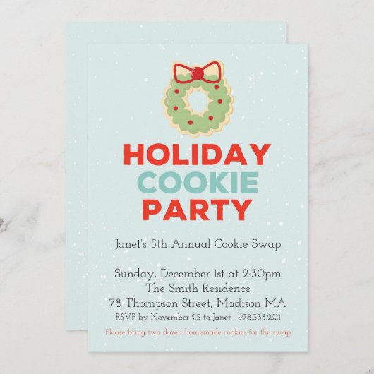Kerstkoekjes Uitwisselingsfeest Uitnodiging (Voorkant / Achterkant)