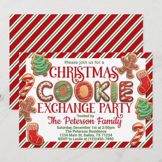 Kerstkoekjes Uitwisselingsfeest Uitnodiging (Voorkant / Achterkant)
