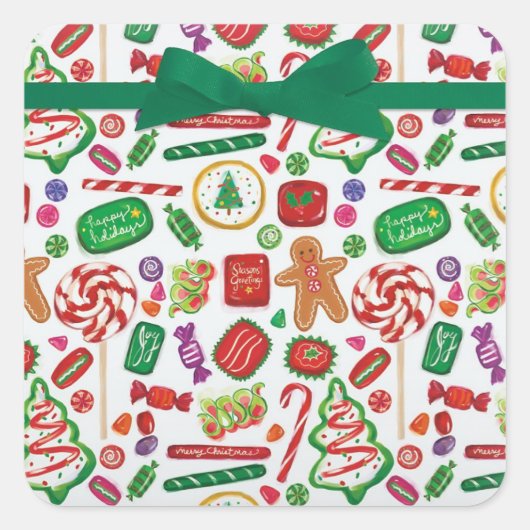 Kerstkoekjes van snoep kaart envelop vierkante sticker (Voorkant)