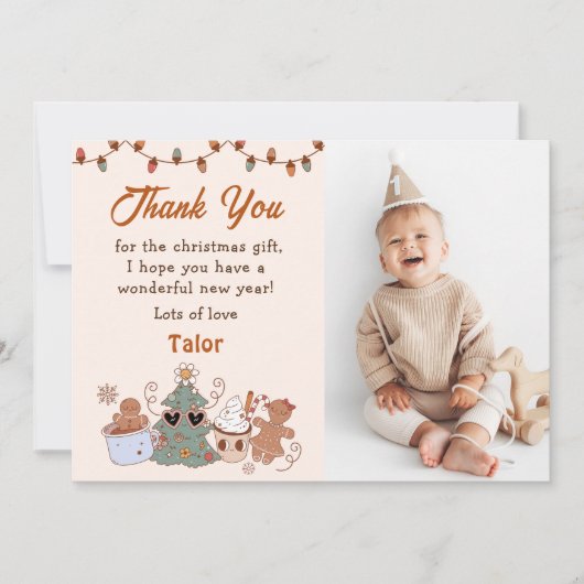 Kerstkoekjes Verjaardagsfoto Dank u kaart (Voorkant)