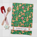 Kerstkoekjes voor Santa Green Kitchen Towel Theedoek<br><div class="desc">keukenhanddoek voor feestdagen met een feestelijk kerstkoekje en een snoep op groen met rode en witte contrasten. De veranderlijke tekst die "de Koekjes van Kerstmis voor Kerstman"leest kan worden uitgegeven indien gewenst. Coördinaten met een bakkerij-schort en andere design in het kerstkeukencollectie in Pinkladybugs op Zazzle.</div>
