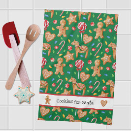 Kerstkoekjes voor Santa Green Kitchen Towel Theedoek