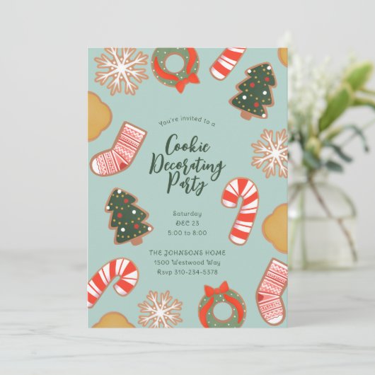 Kerstkoekjesfeest met feestdag als decoratie kaart (Staand voorkant)