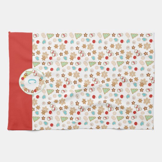 Kerstkoekjespatroon met monogram theedoek (Horizontaal)