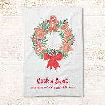 Kerstkoekjesruil Theedoek<br><div class="desc">Deze Cookie Swap keukenhanddoek is versierd met een waterverf krans van kerstkoekjes en seizoensgebonden groen. Gemakkelijk aan te passen. Originele Waterverf © Michele Davies.</div>
