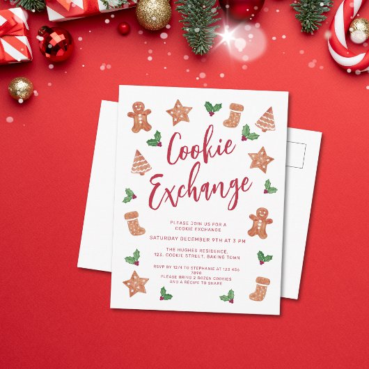 Kerstkoekjesruilfeest uitnodiging briefkaart