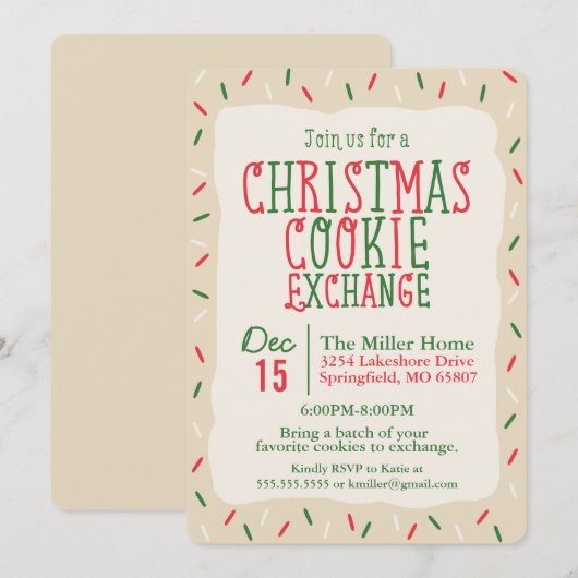 Kerstkoekjesuitwisseling met Sprinkles Kaart (Voorkant / Achterkant)