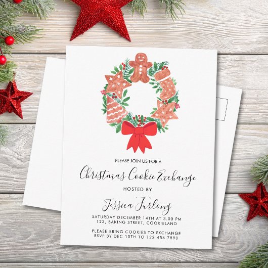 Kerstkoekjesuitwisselingsfeestje uitnodiging briefkaart